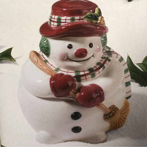 Fitz & Floyd Christmas Plaid Snowman Trinket Bowl Dish Cookie Jar - NIB - Picture 9 of 16